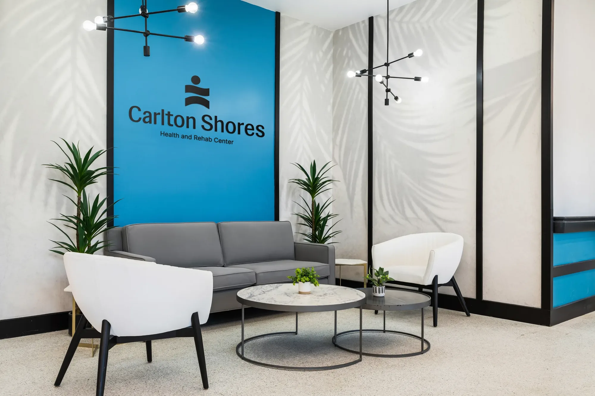 Carlton Shores — lobby lounge with the illuminated sign