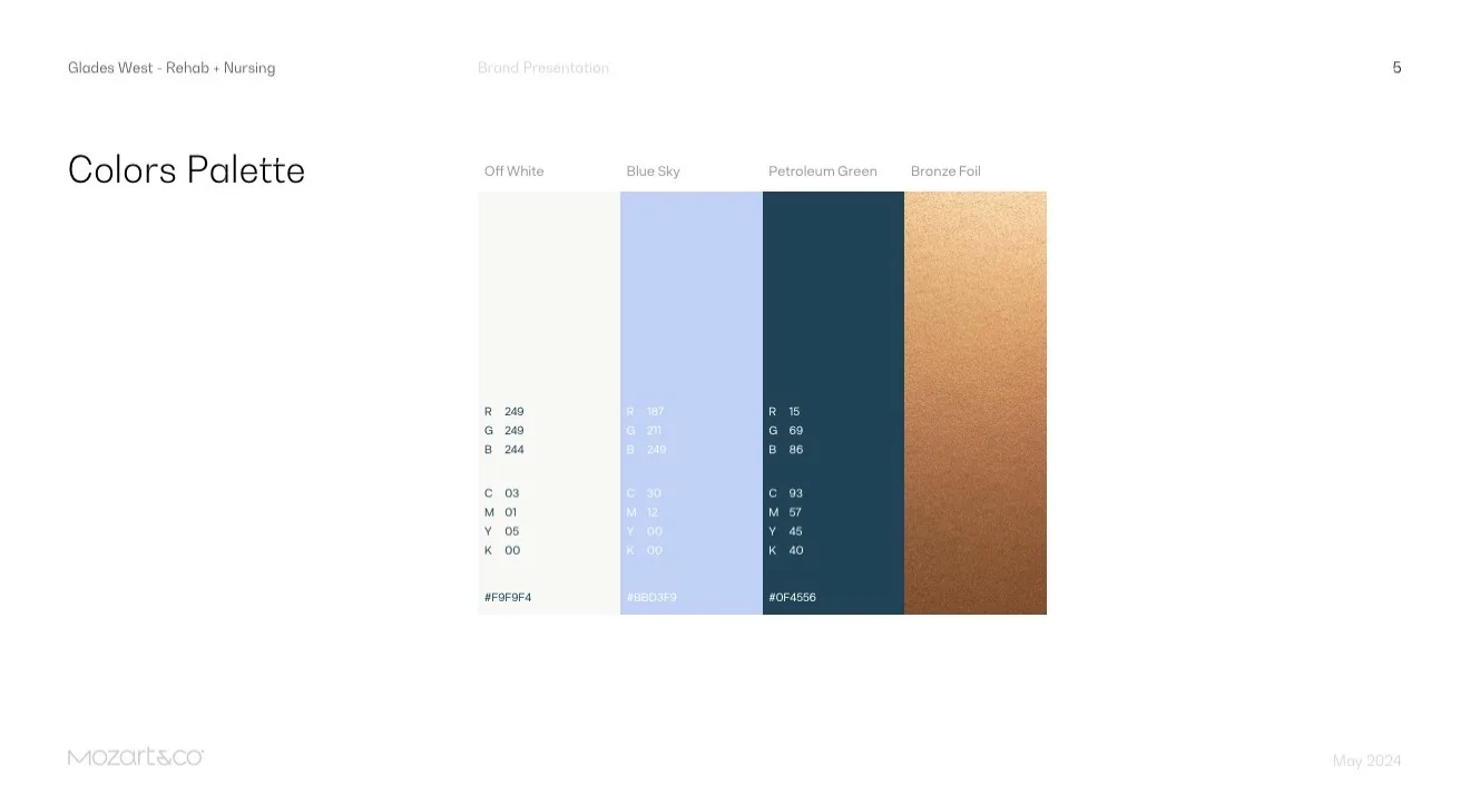 Glades West — brand colour palette page