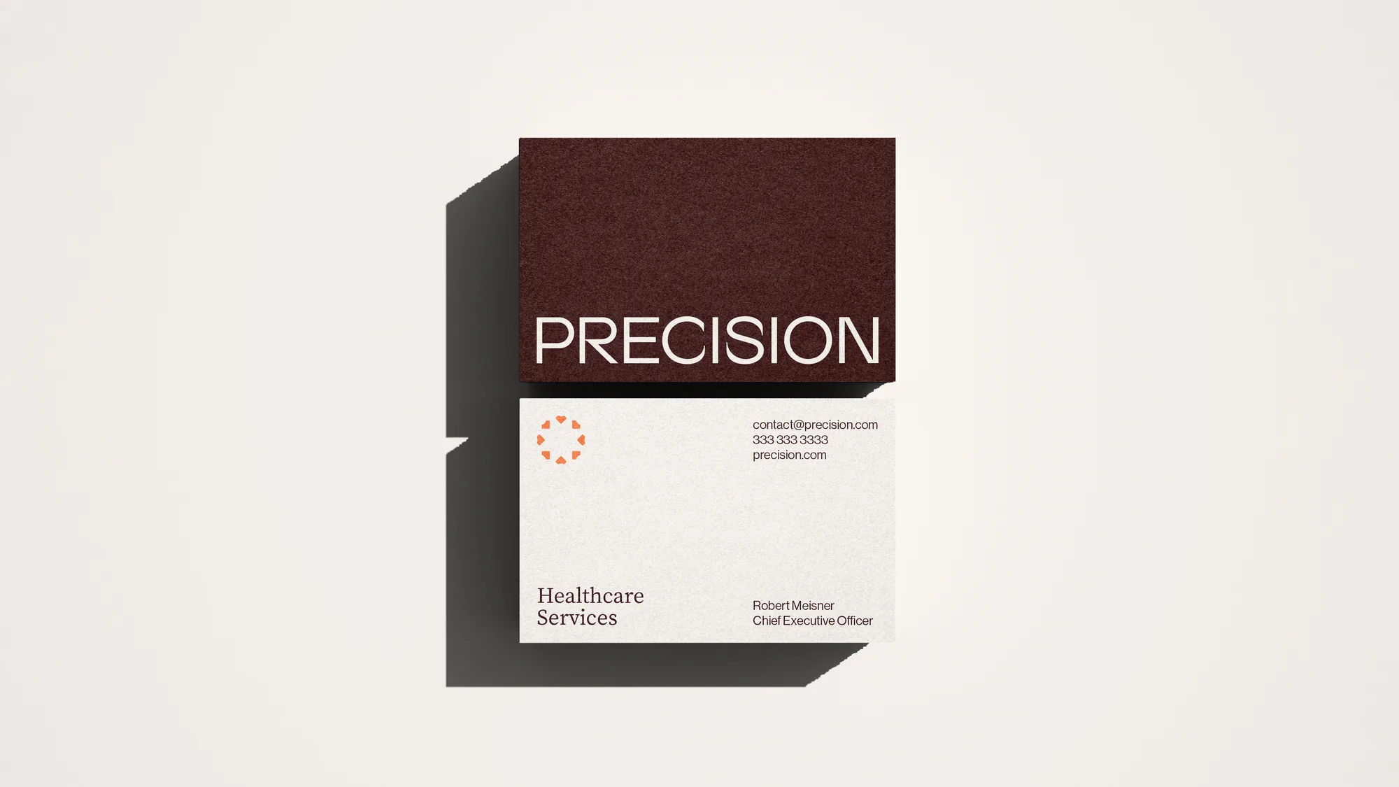 Precision — box with the wordmark and contact details