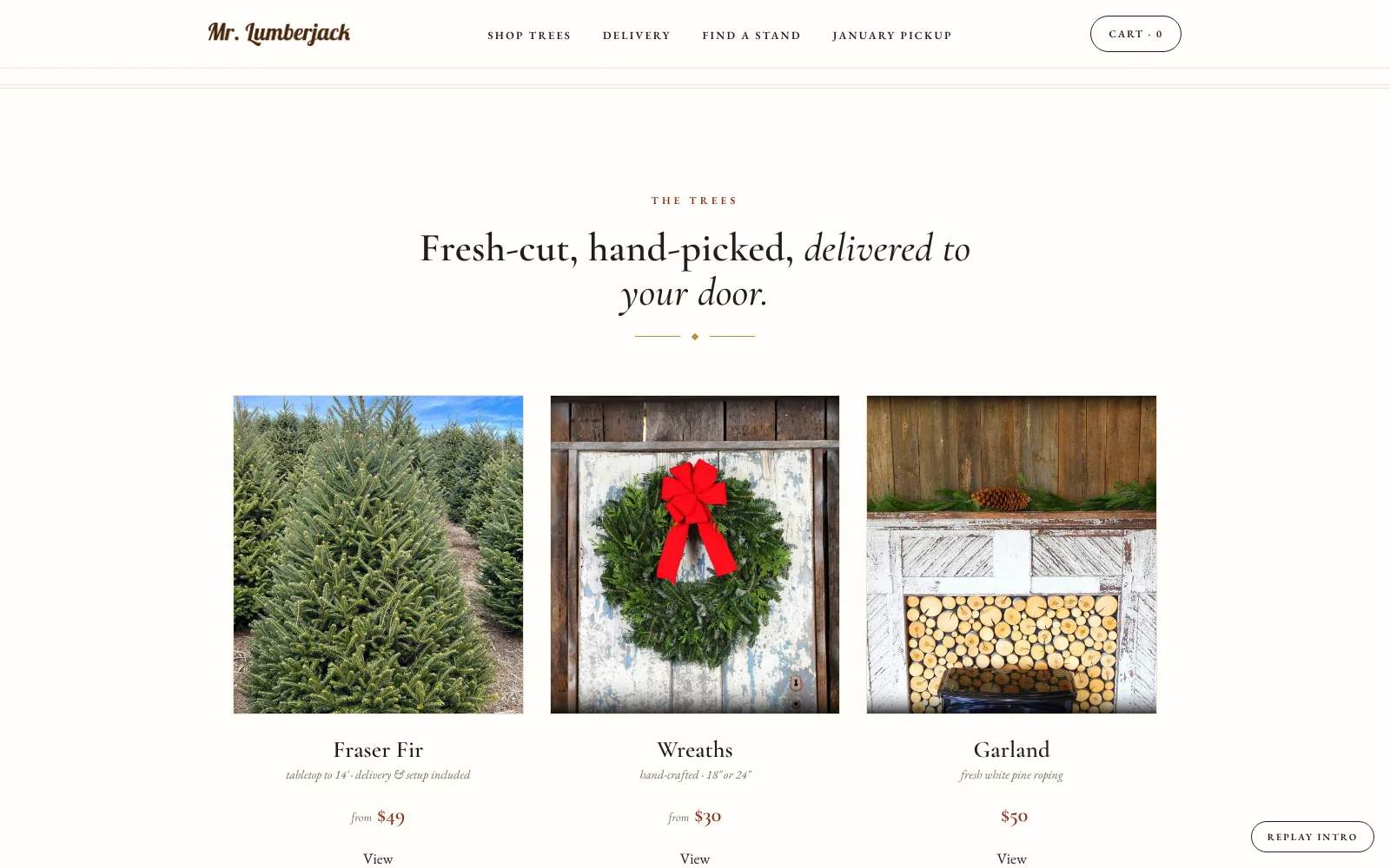 Mr. Lumberjack — product row: Fraser fir, wreaths and garland